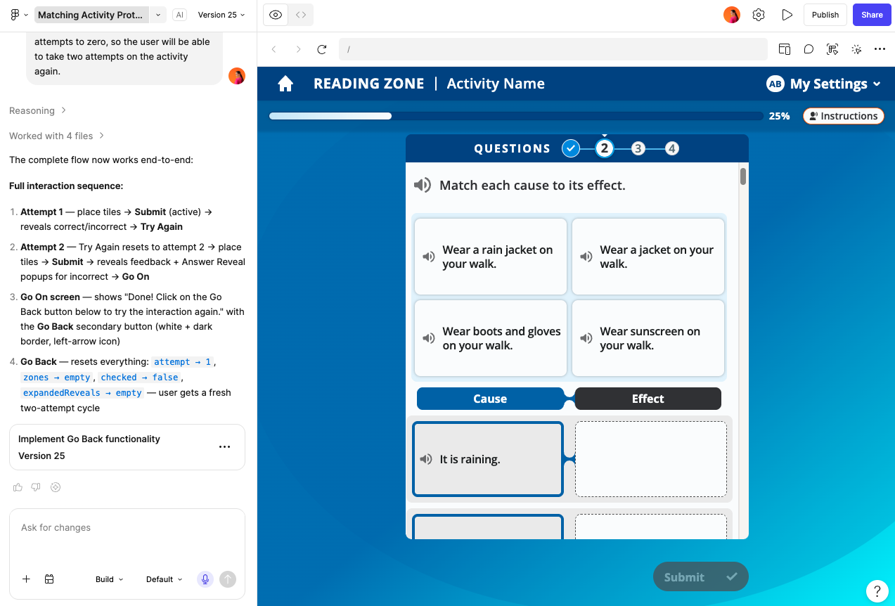 Figma Make clickable prototype for testing with users ages 8–13