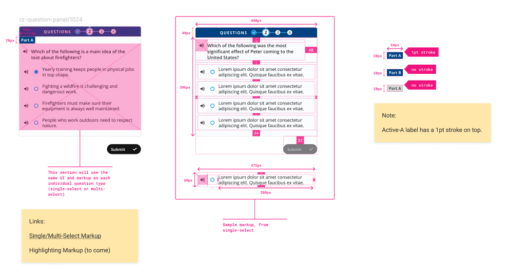 Spacing markup for Multi-Part Question, Tablet size
