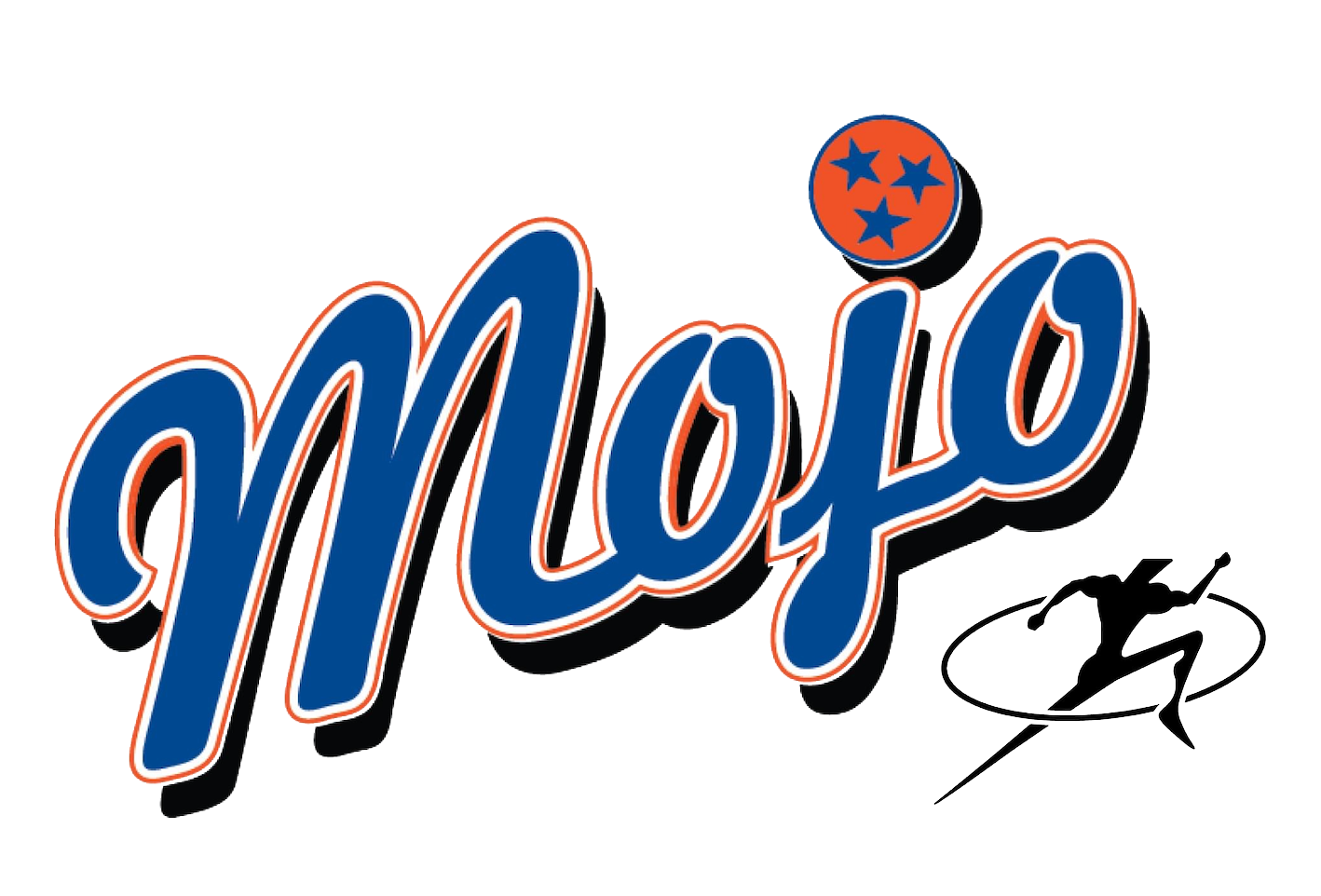 SpaceX logo with a stylized astronaut silhouette to the right of the word 'NOMAD' in bold, blue script with white and red outlines, and a circular emblem with three stars above the letter 'O'.