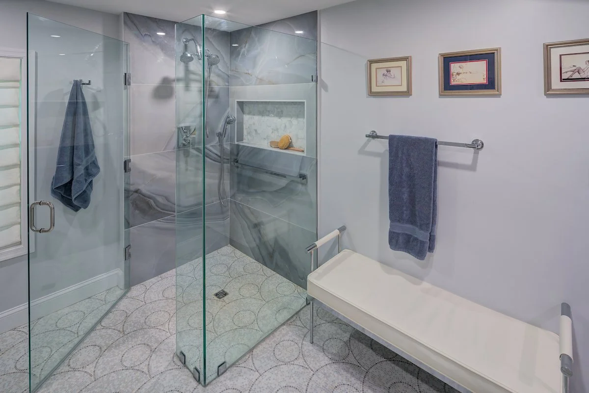 Curbless Shower Floor with a Mosaic Tile Design