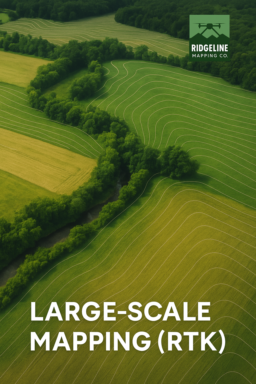 Large-scale RTK-enabled drone mapping image by RidgeLine Mapping Co. delivering precise aerial surveys, geospatial data, and topographic mapping for commercial, agricultural, and infrastructure projects