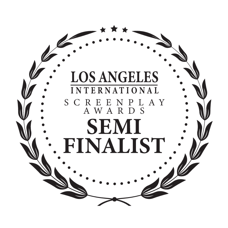 LA International Screenplay Awards semi-finalist badge with a laurel wreath design.