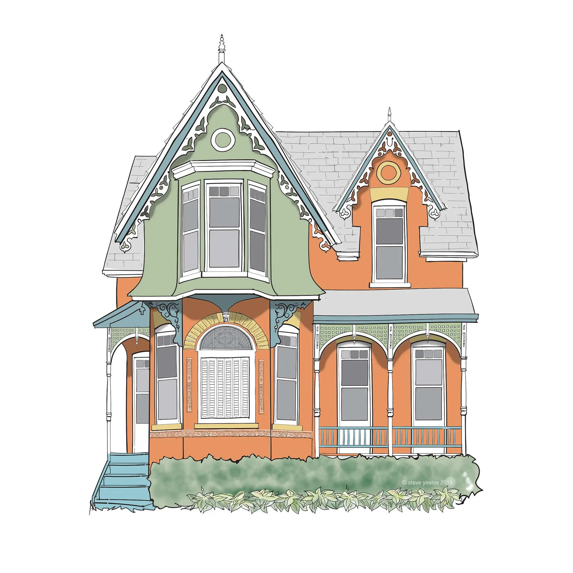 Illustration of an Queen Anne style house