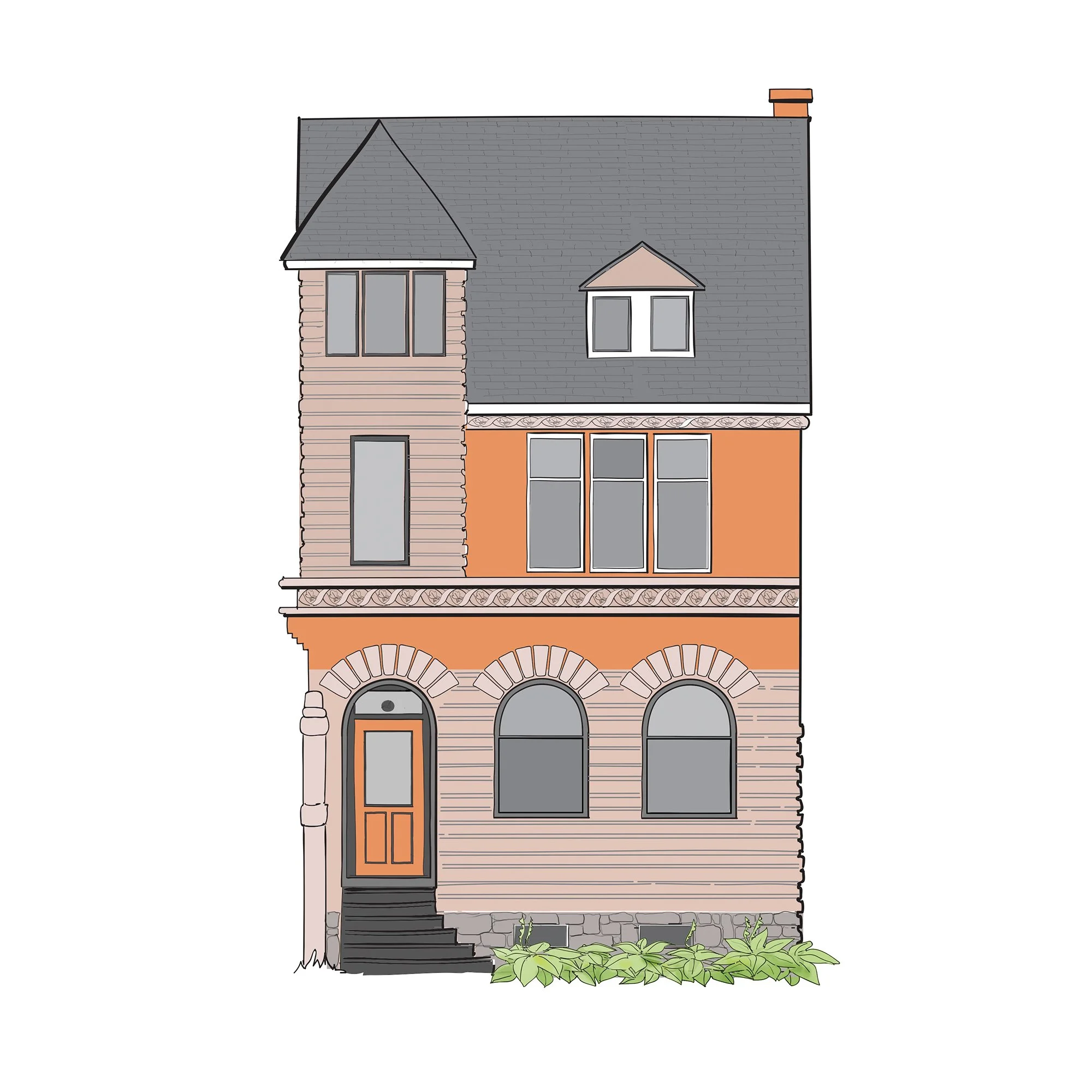 Illustration of an Romanesque Revival style house