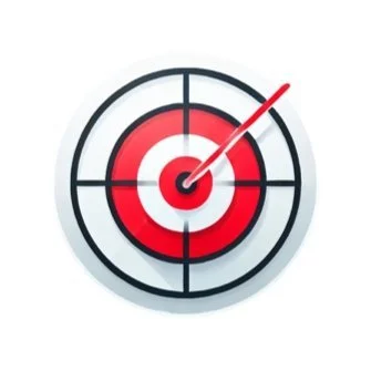 A target with concentric circles and a red bullseye, showing an arrow hitting the bullseye.