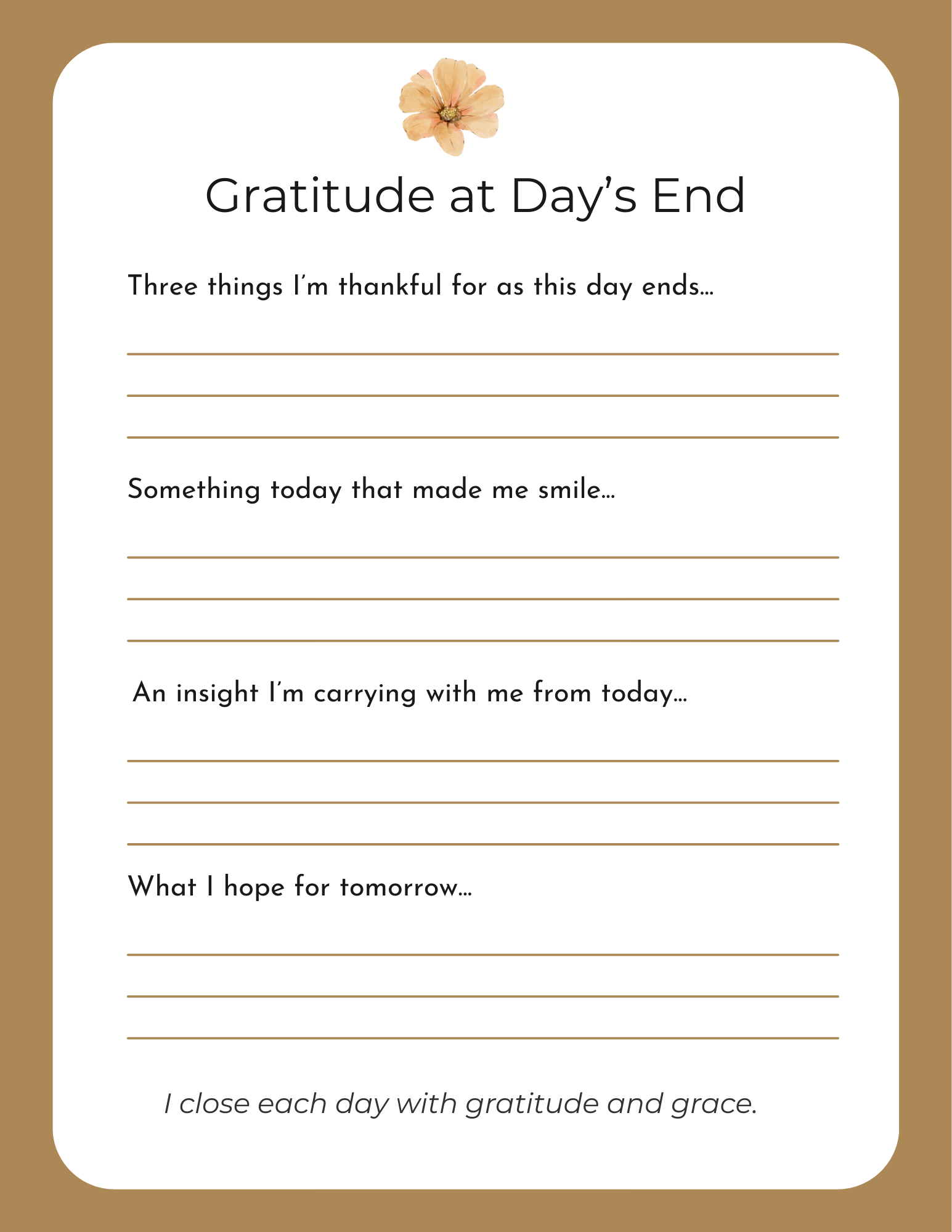 Gratitude Journal Page