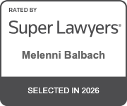 Certification badge for Melenni Balbanch, rated by Super Lawyers, selected in 2026