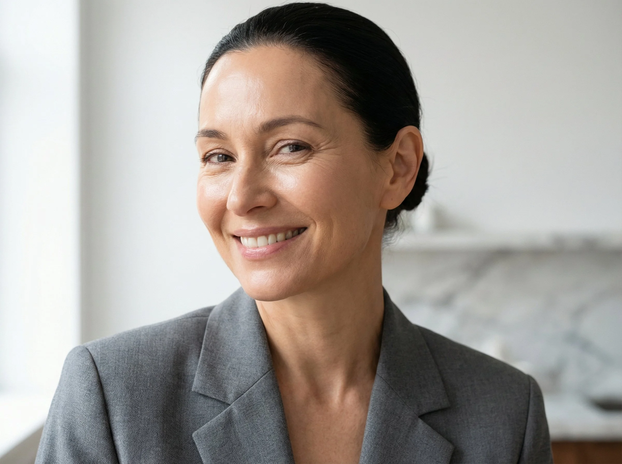 Résultat naturel d'une injection de Botox à Paris  un regard reposé et des rides lissées tout en gardant un visage mobile et expressif.