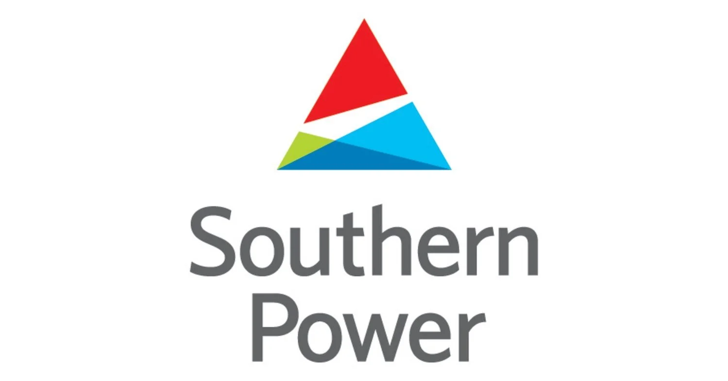 A colorful triangle logo above the text "Southern Power" in gray font.