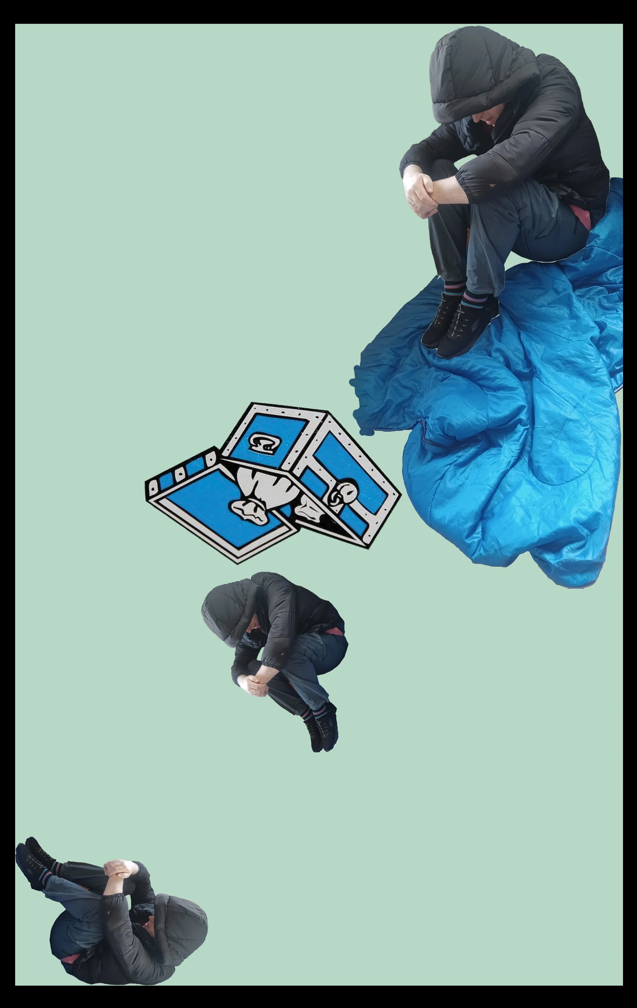 'Falling Man' photomontage digital print on vinyl, 38 x 58cm from Your Move installation, NCAD Works 2025 
Also available as Giclée Print on Hannemule William Turner 27cm x42cm