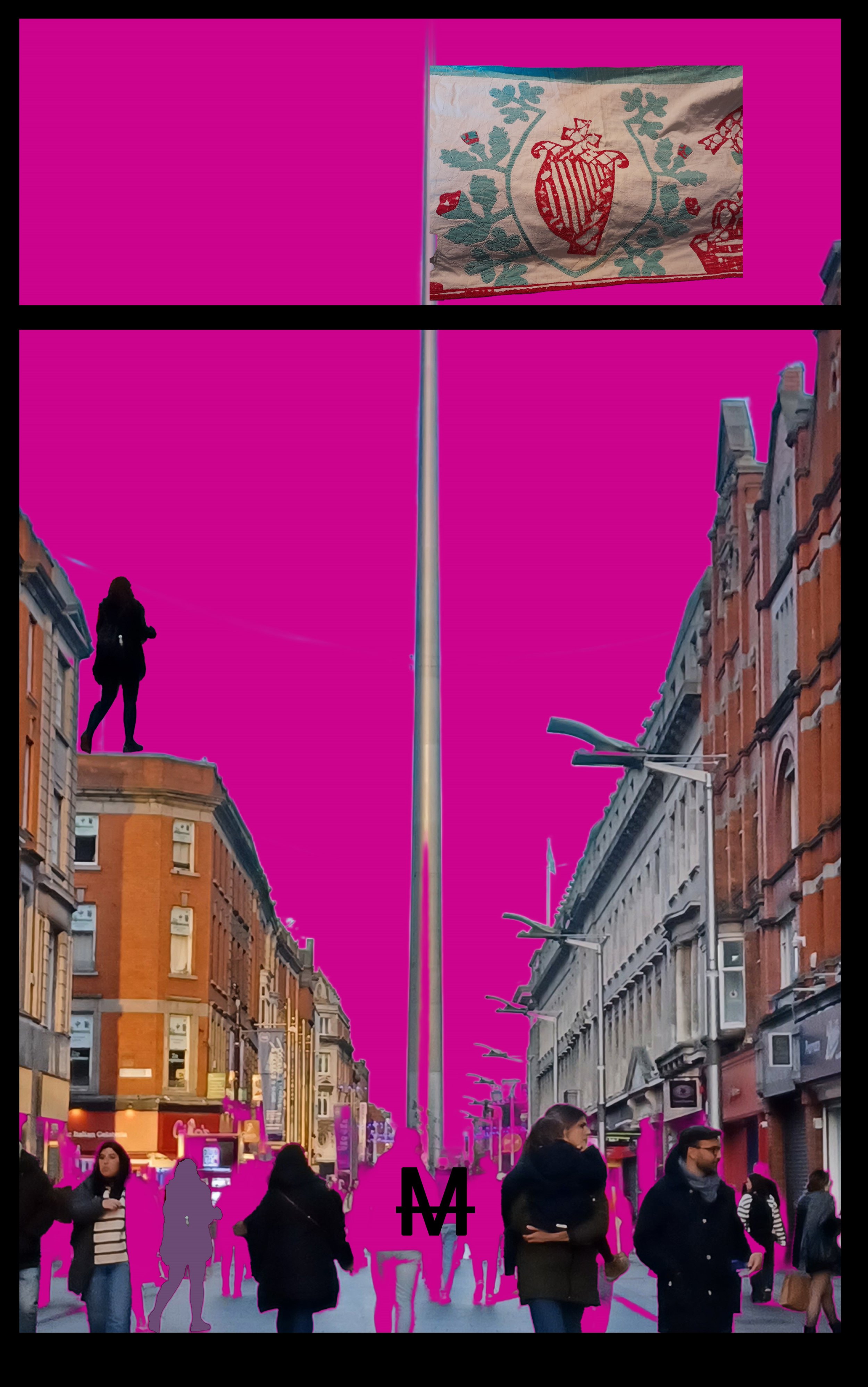 'Subliminal' photomontage digital print on vinyl, 38 x 58cm from Your Move installation, NCAD Works 2025 
Also available as Giclée Print on Hannemule William Turner 27cm x42cm