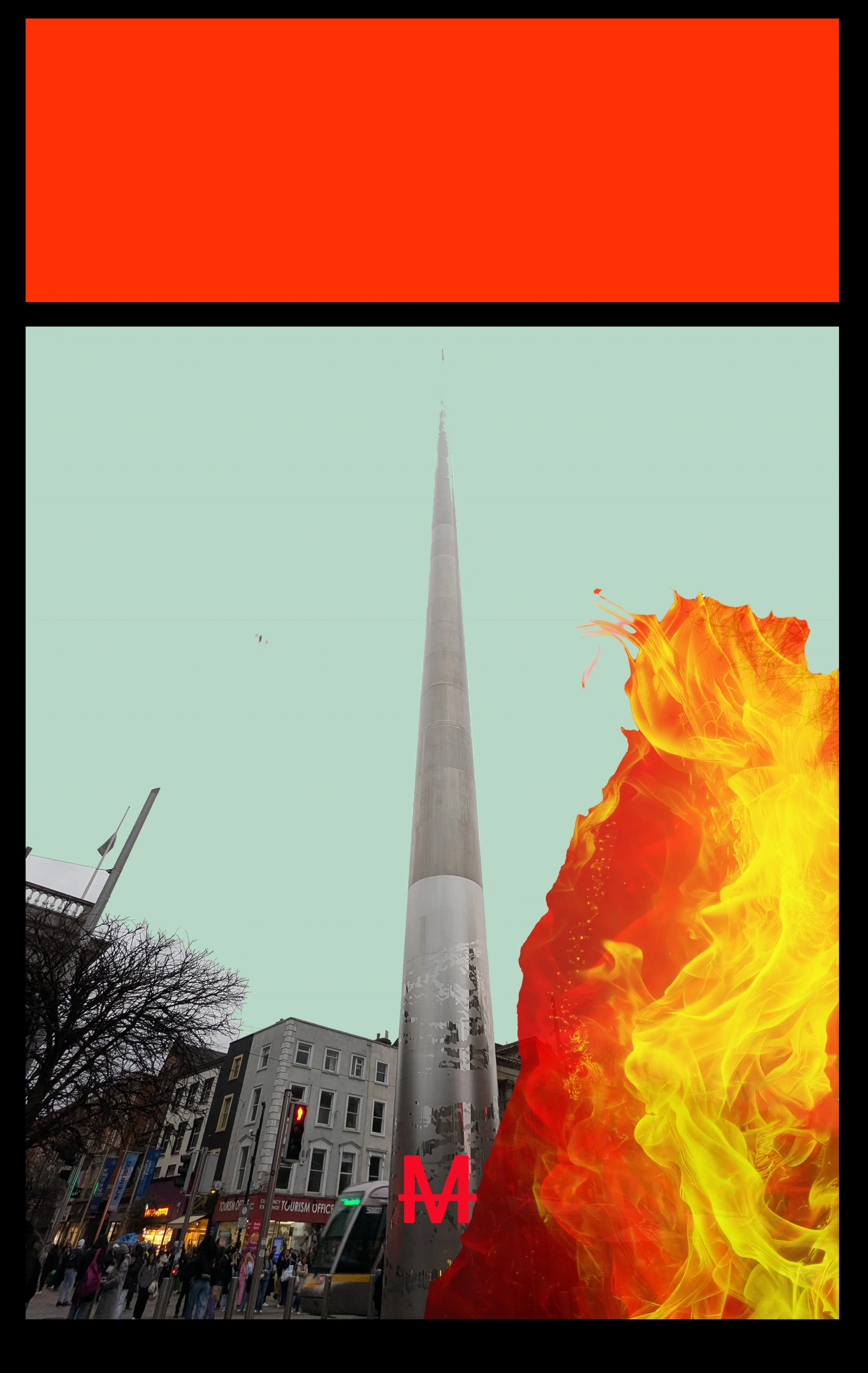 'Dublin's Burning' 2 ,photomontage digital print on vinyl, 38 x 58cm from Your Move installation, NCAD Works 2025 
Also available as Giclée Print on Hannemule William Turner 27cm x42cm