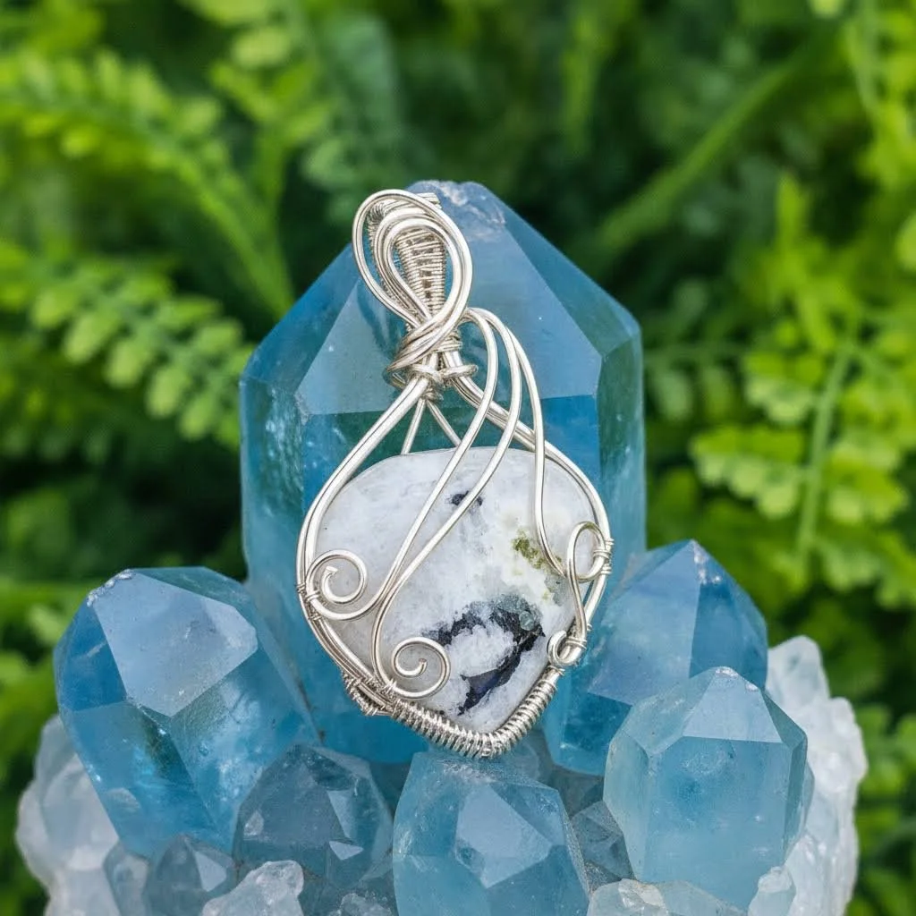 Moonstone Heart in Silver Plated Copper Wire Wrap