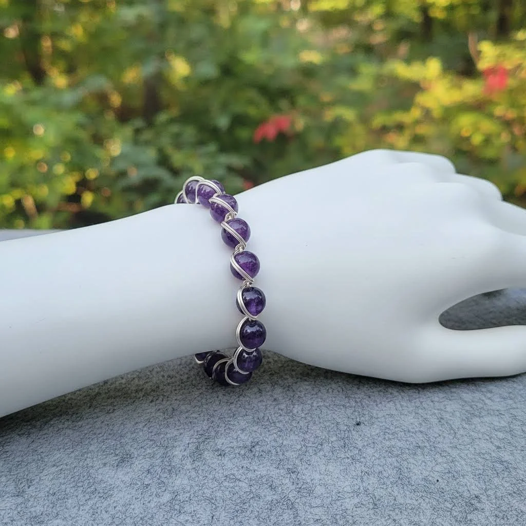 Amethyst in Silver Plated Wire Wrap Bracelet