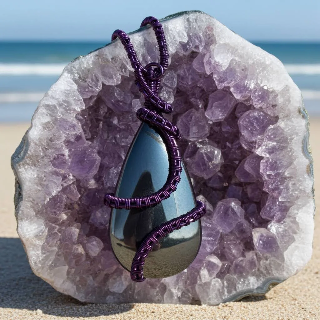 Hematite Wire Wrapped in Purple Copper Wire