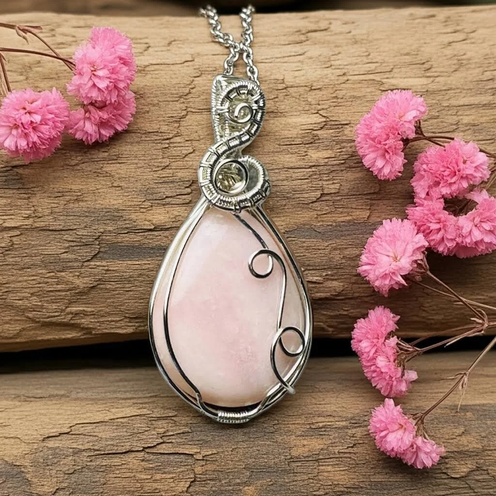 Silver Plated Pink Opal Pendant