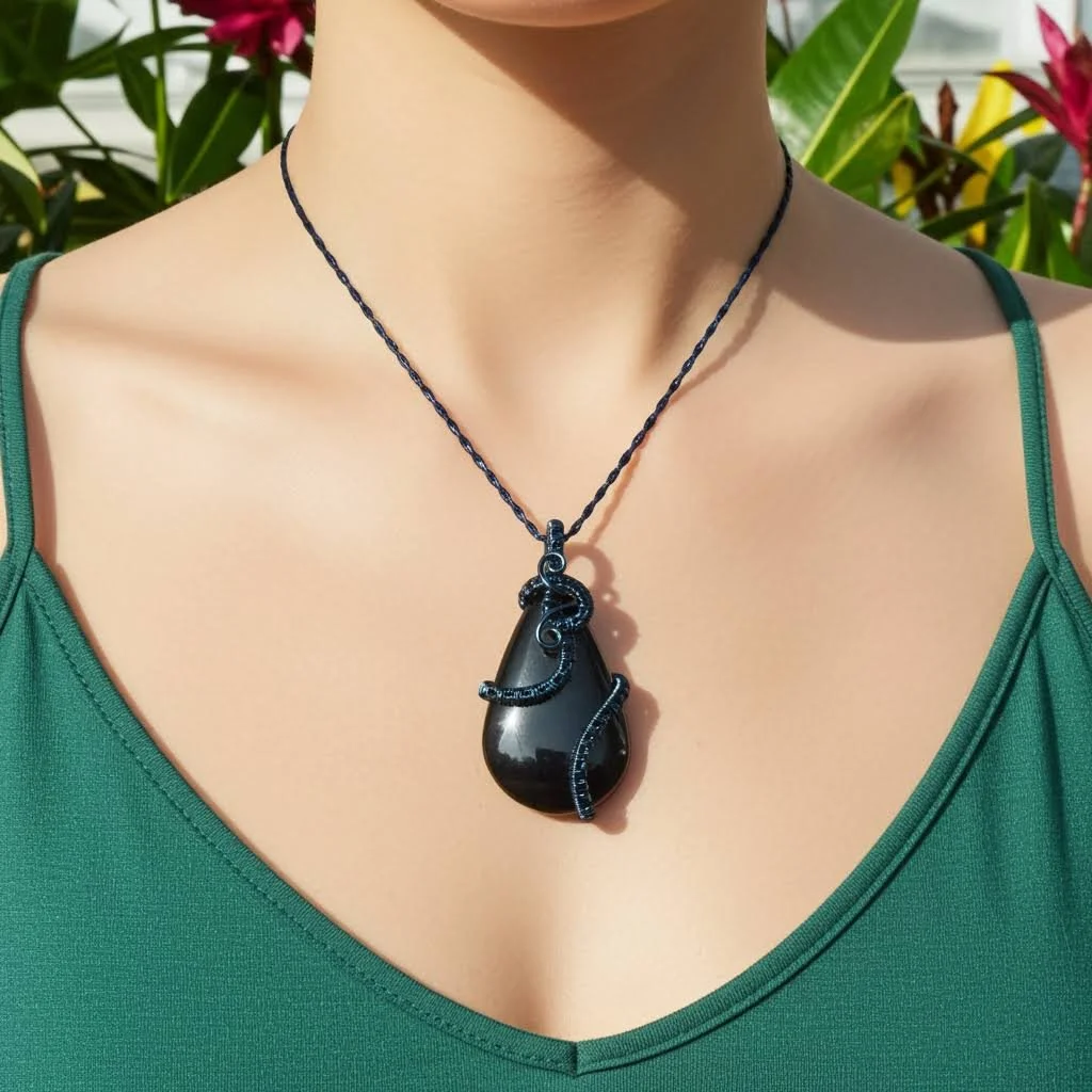 Hematite Wire Wrapped in Blue Copper Wire