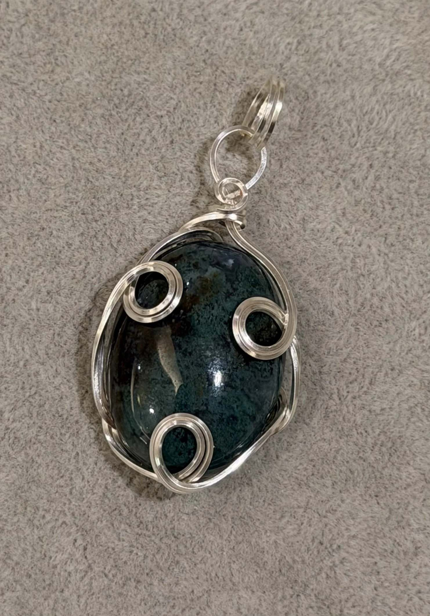 Silver Wrapped Moss Agate Pendant