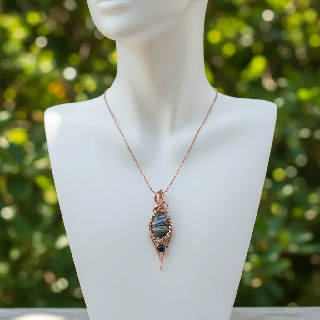 Zebra Jasper Copper Wire Wrapped Pendant