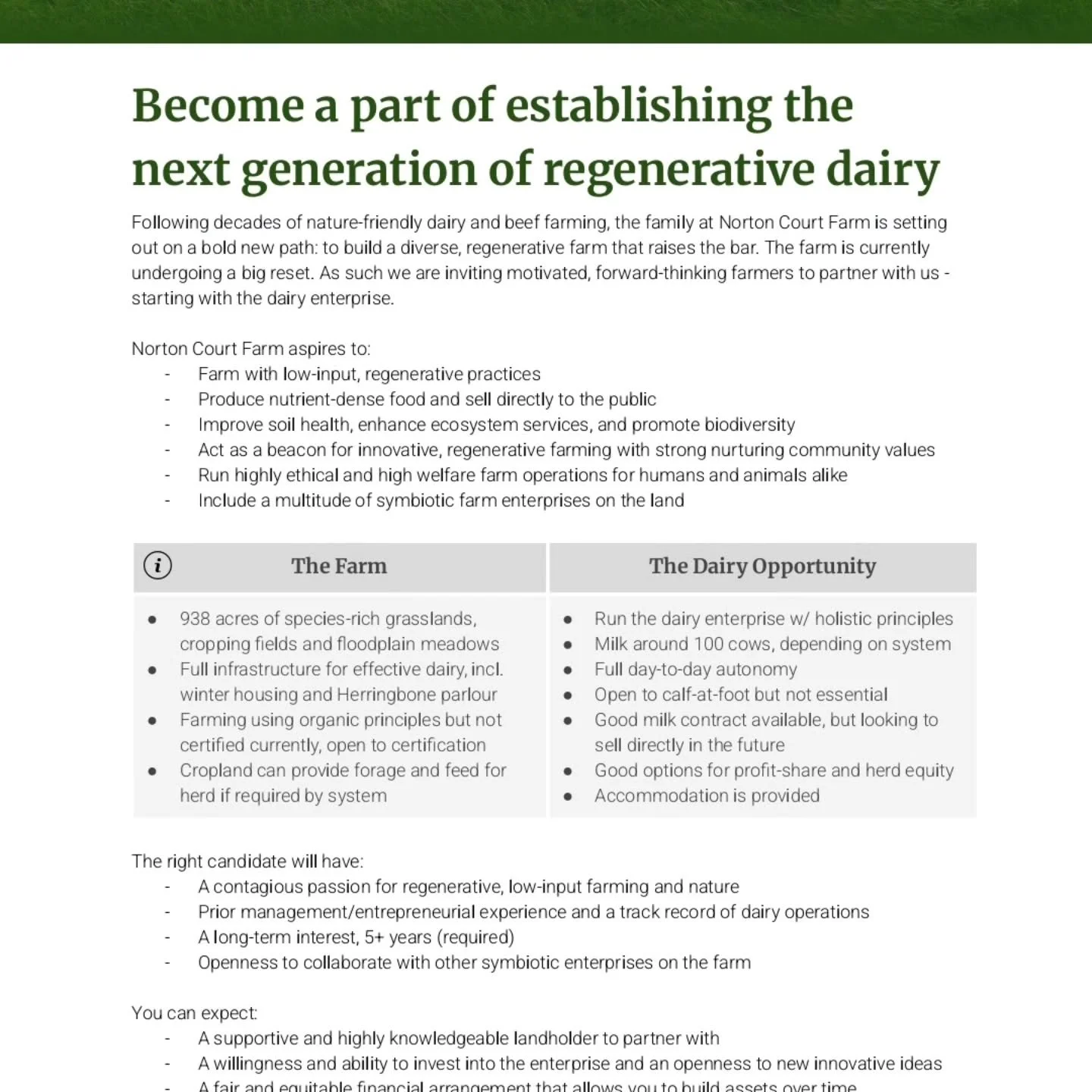 Become a part of establishing the
next generation of regenerative dairy
Following decades of nature-friendly dairy and beef farming, the family at Norton Court Farm is setting
out on a bold new path: to build a diverse, regenerative farm that rais