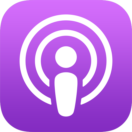 Podcast icon with a white microphone symbol on a purple gradient background.