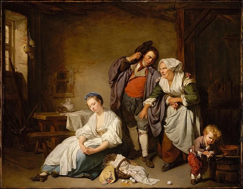 La fragilidad moral, en la pintura Huevos Rotos de Jean-Baptiste Greuze. (1756)