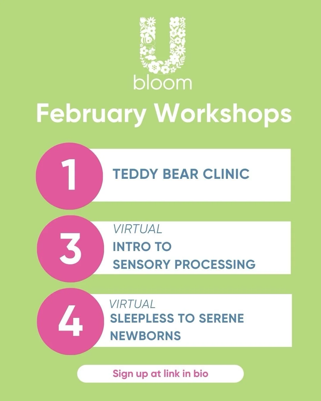 February at Bloom U is all about connection, growth, and support&mdash;no matter where you are in your parenting journey❤️
 
From puberty classes to workshops focused on better understanding and supporting children with neurodivergence or ADHD, Bloom