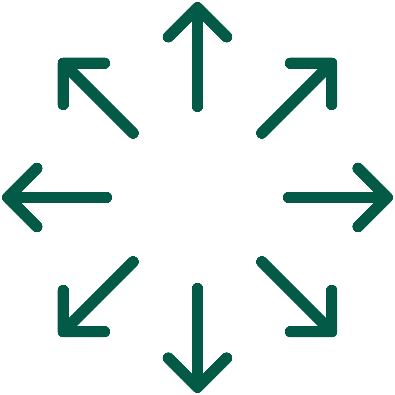 Diagram showing arrows pointing outward in eight directions from a central point.