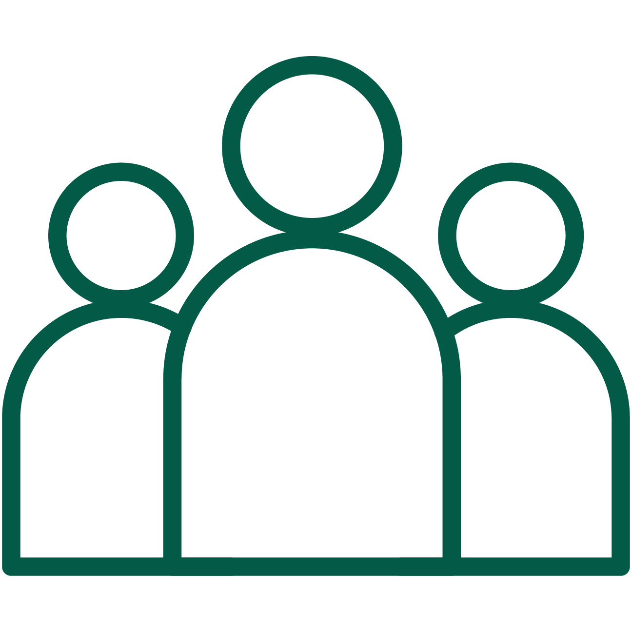 Outline icon of three people, one larger in front and two smaller behind.