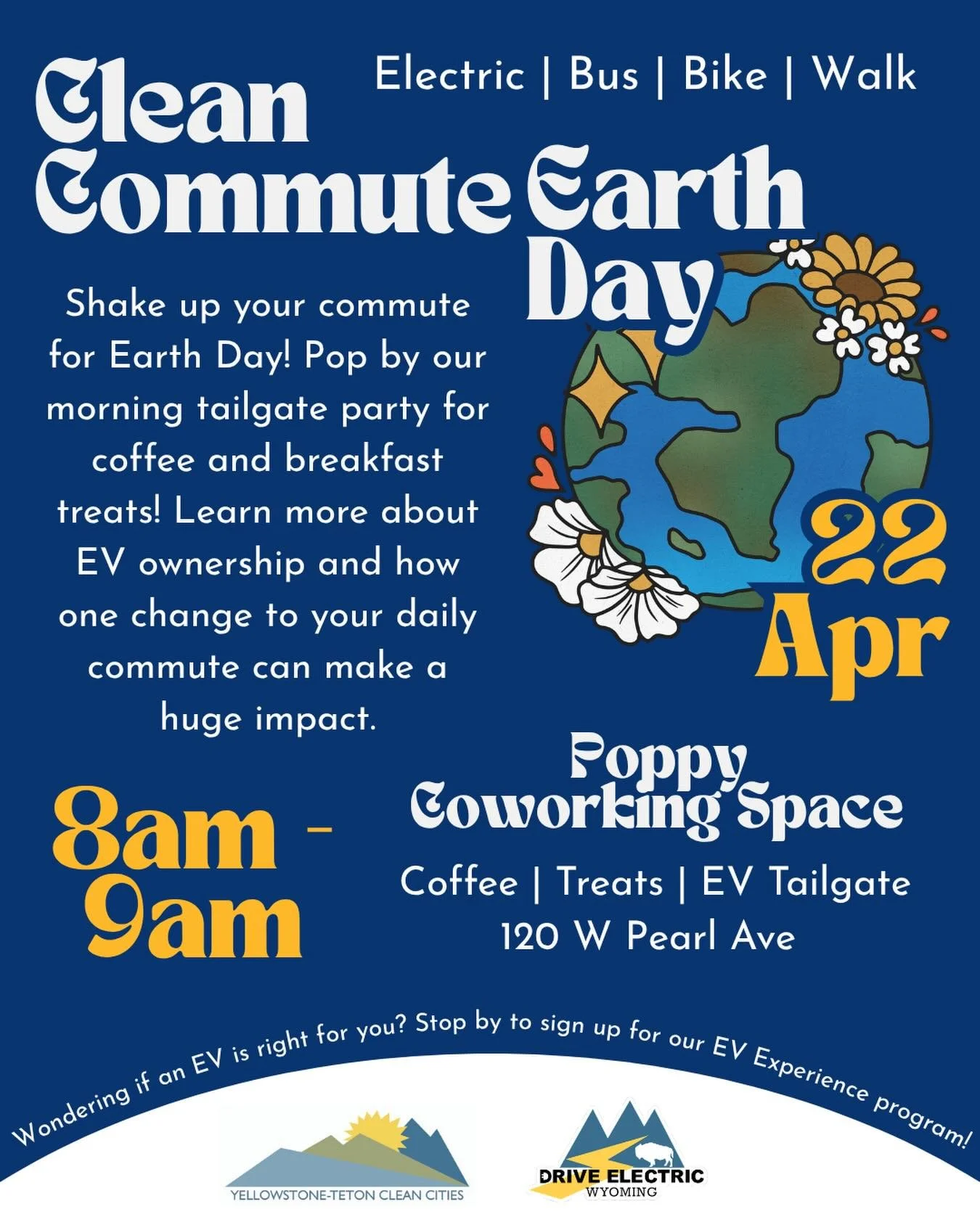 Earth Day is next week! Join us for a Clean Commute Earth Day. Spring is here, pump up the bike tires or hop on the bus for Earth Day! Stop by Poppy for a breakfast treat, celebrate your clean commute and discover how you can make lasting impacts by 