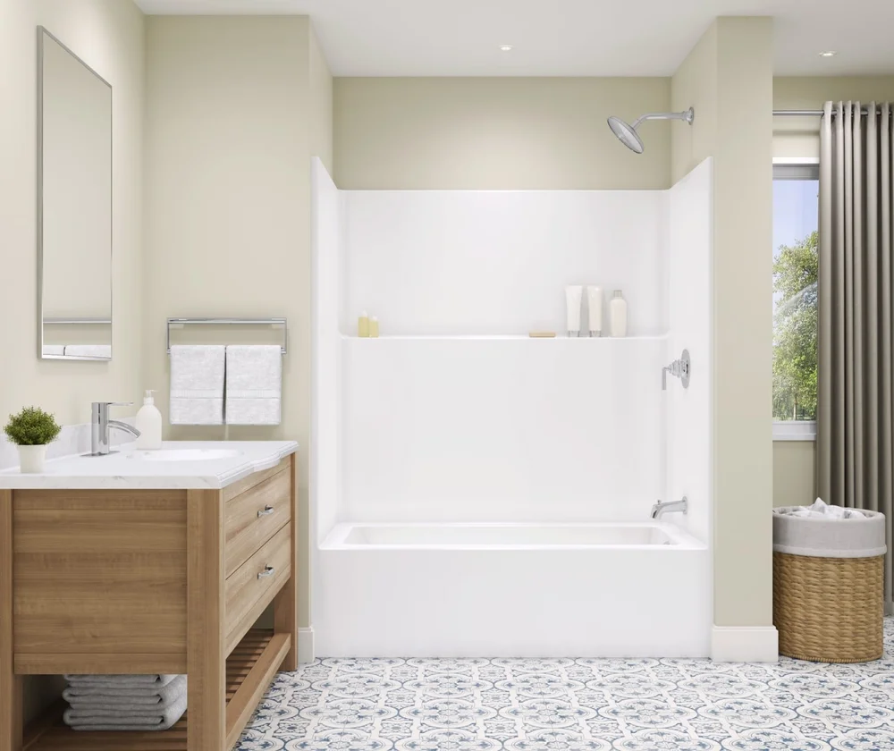 New white tub and shower surround