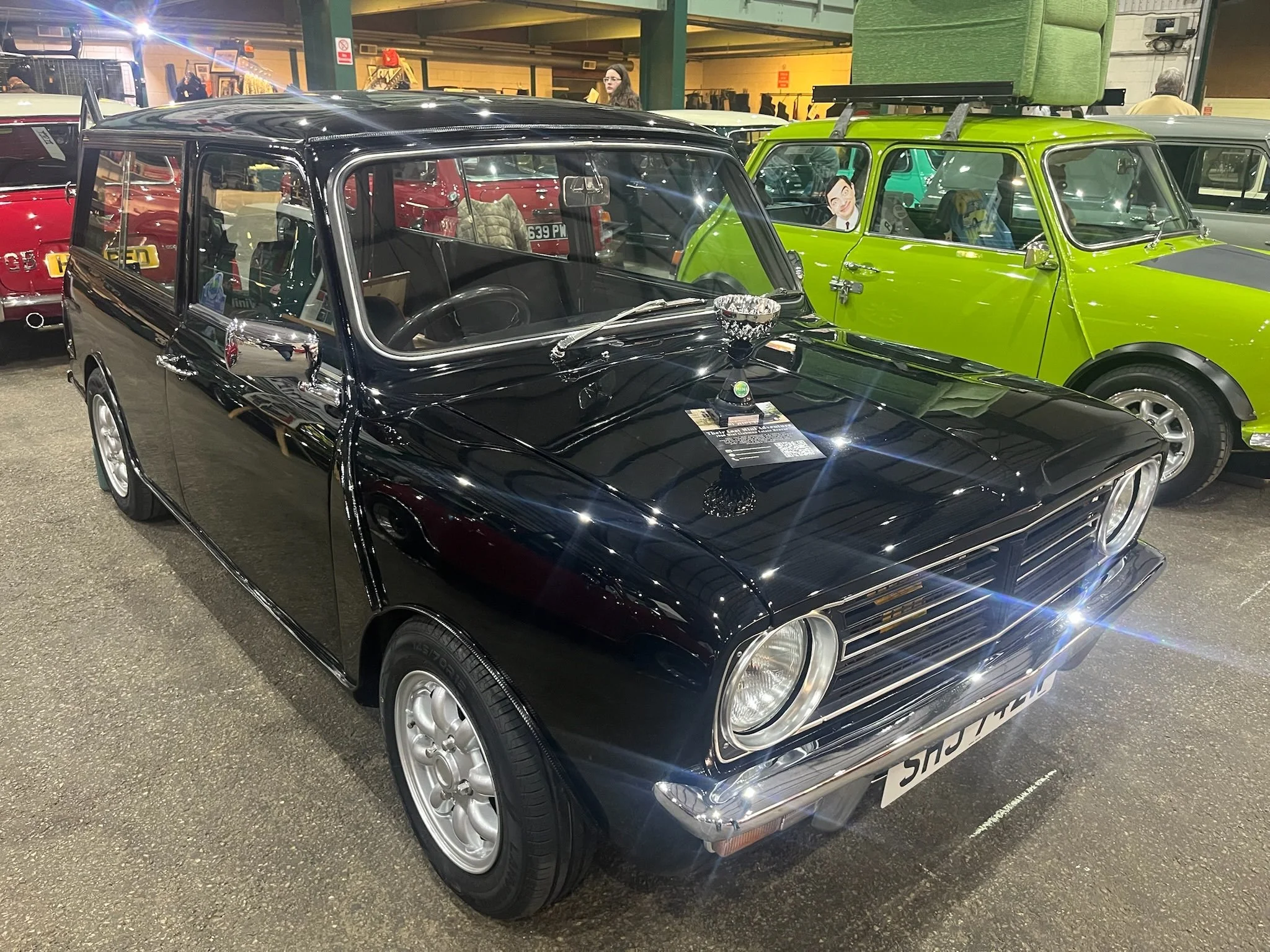 The classic Mini Hearse at the British Mini Club Mini Fair 2026 winning 1st place in the 80s Pride of Ownership display category.