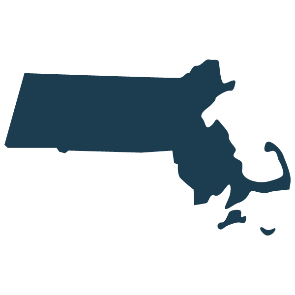 Silhouette map of the state of Massachusetts in the United States.