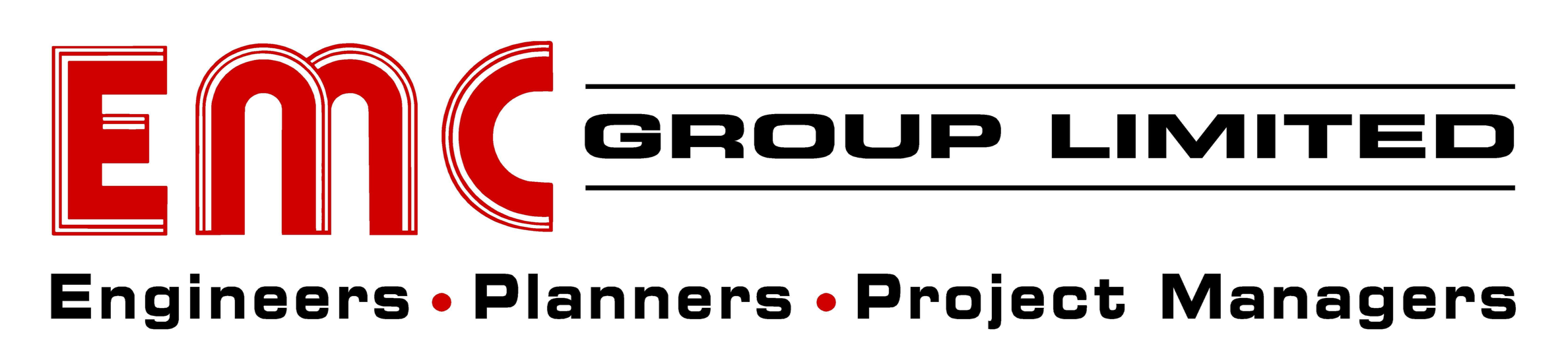 EMC Group Limited logo with red and black text,Engineers, Planners, and Project Managers.