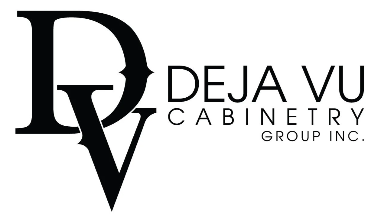 Logo for Deja Vu Cabinetry Group Inc. featuring stylized letters D and V intertwined in black.