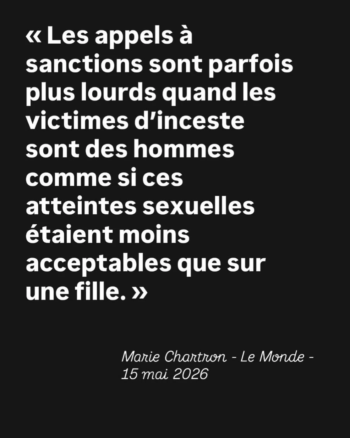 Je vous conseille de lire l&rsquo;article de @chartronmarie4 publi&eacute; dans @lemondefr 
Elle interpelle sur le rapport au pouvoir et les in&eacute;galit&eacute;s. 

#pouvoirf&eacute;minin #inceste @marie.nedellec.17
