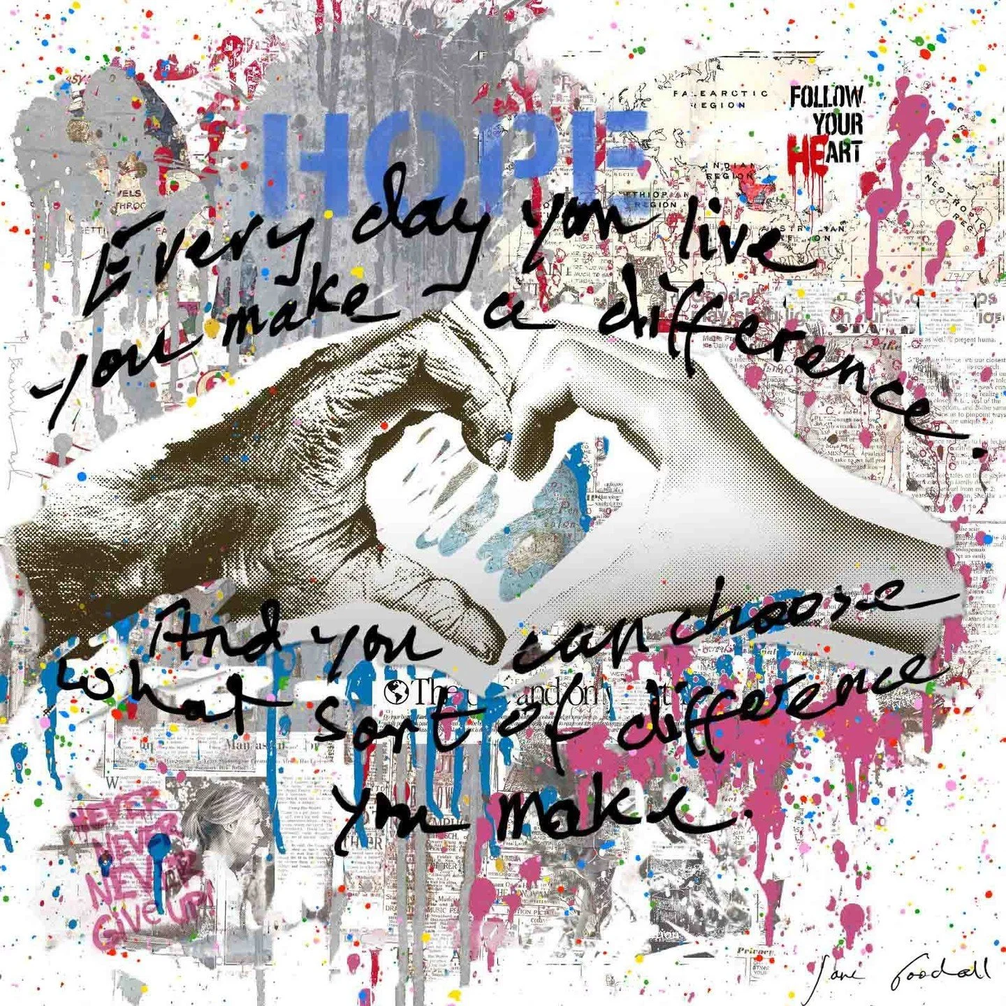 🎨 Art that inspires action.⁠
⁠
The Mr. Brainwash x Jane Goodall collaboration celebrates Jane&rsquo;s lifelong mission to protect people, animals, and the planet.⁠
⁠
This limited-edition 16x16 print, created by internationally acclaimed street artis