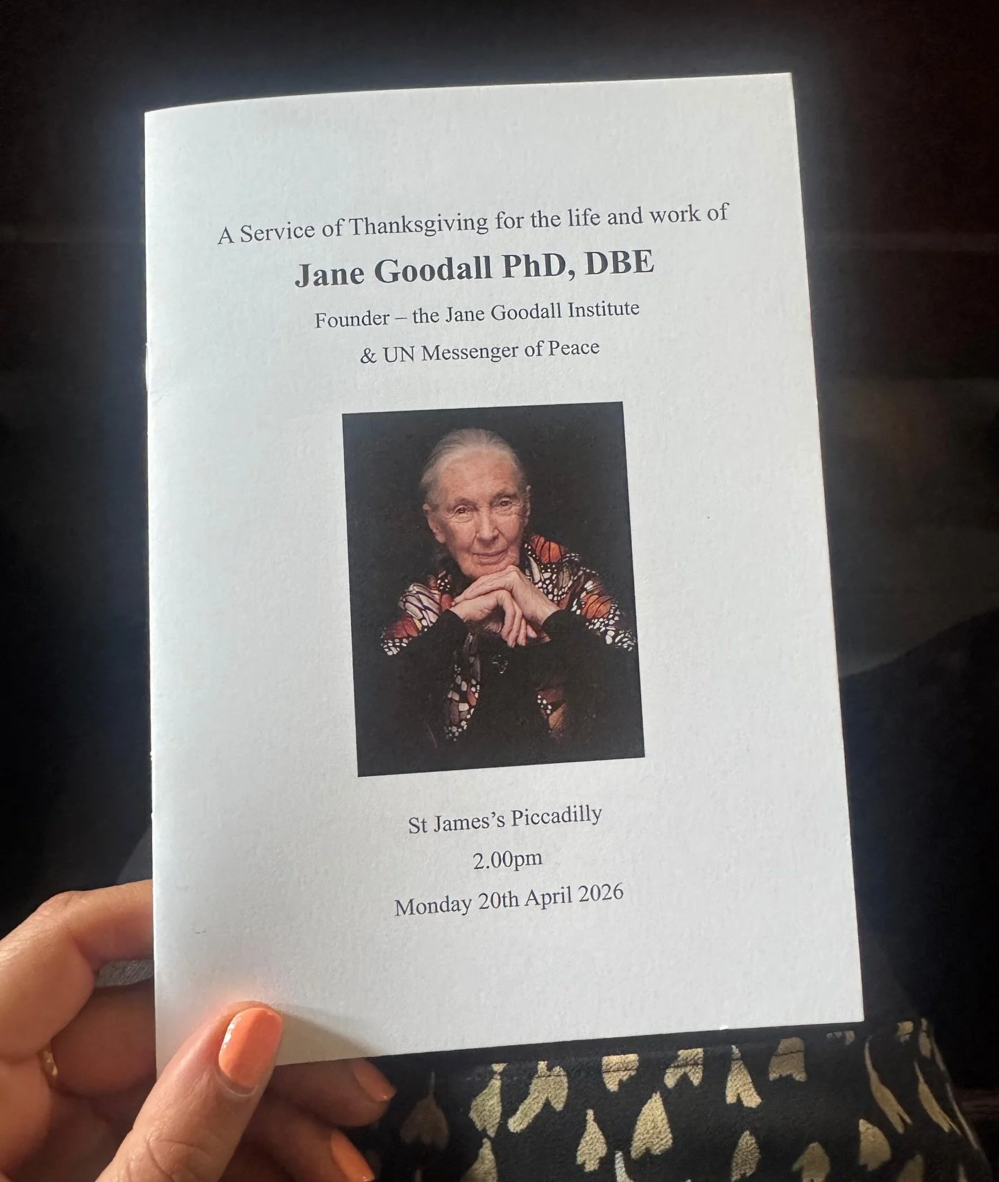 Today, we gathered at St James&rsquo;s Piccadilly to celebrate the extraordinary life and legacy of our beloved founder, Dr. Jane Goodall, DBE. 🕊️

A  Service filled with love, music, and memories - from the soulful cello of Judith Herbert, to the b