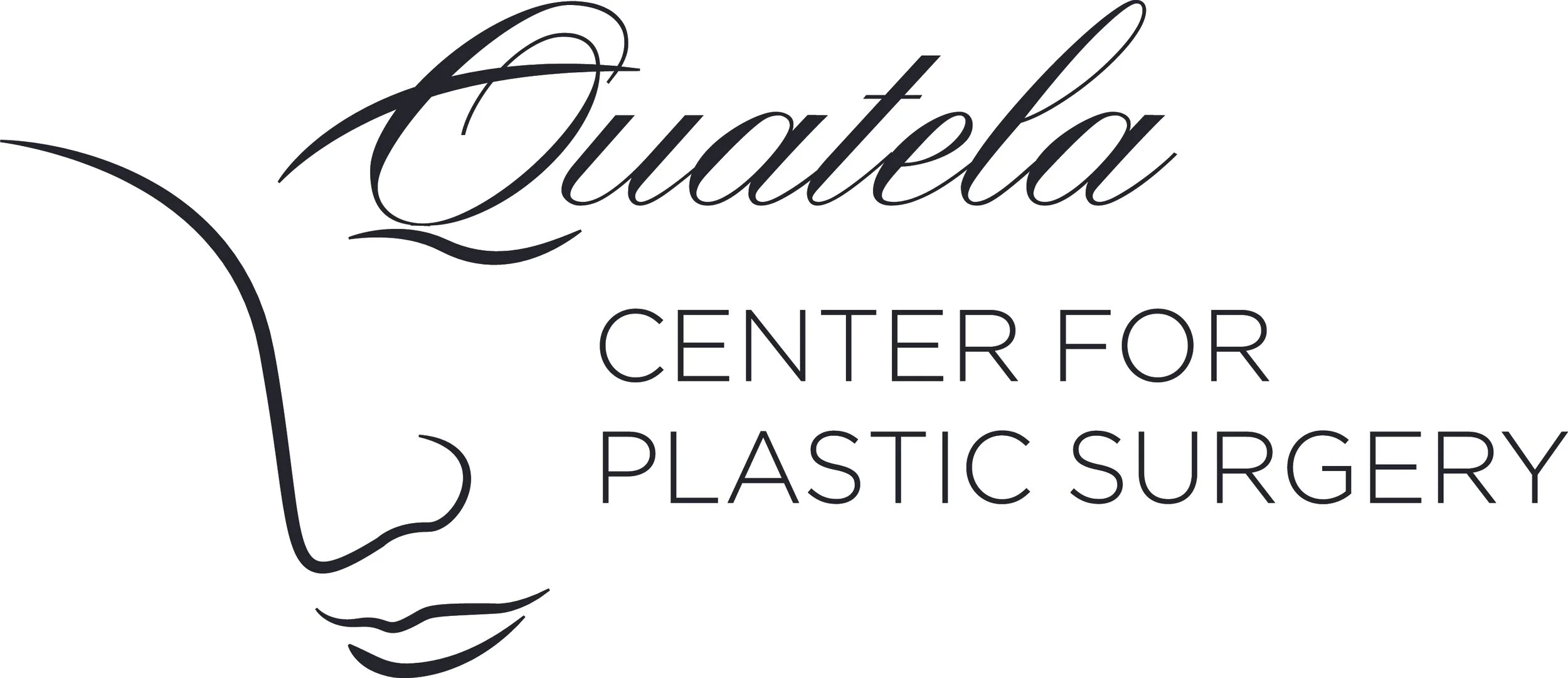 Logo for Duelta Center for Plastic Surgery, including a minimalist line drawing of a woman's face in profile with elegant cursive text.