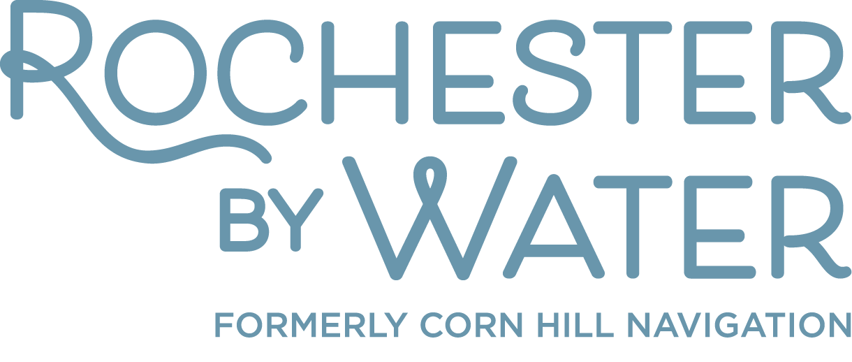 Rochester by Water formerly corn hill navigation logo in light blue letters