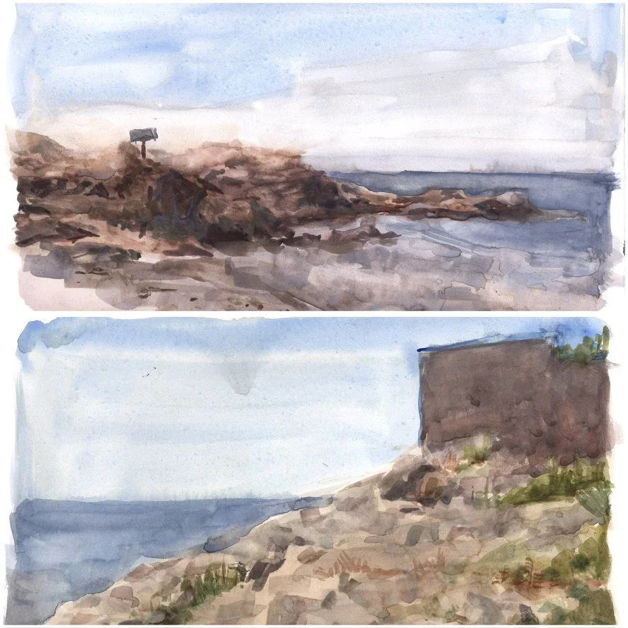 Some watercolor plein air paintings I did on the beach in Cohasset. I got to test out some colors I'm familiar with in oil but only recently made in watercolor including burnt sienna, green earth, Indian red, and cobalt blue pale. It was an overall g