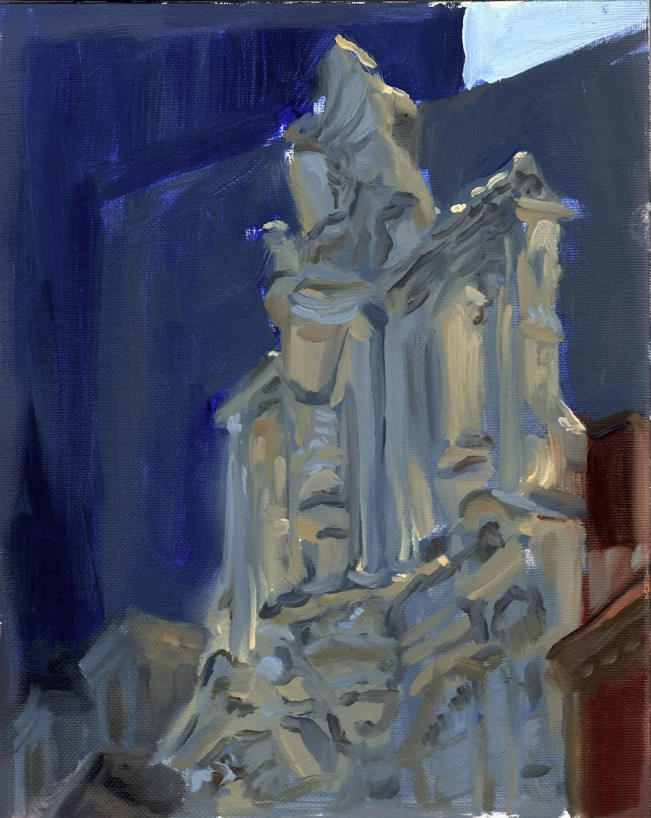 I really started to understand how not to chase light in this painting and I did that by focusing on the shadows first. Most artists do that when they block everything in but where I was making a mistake was immediately moving to model the light afte