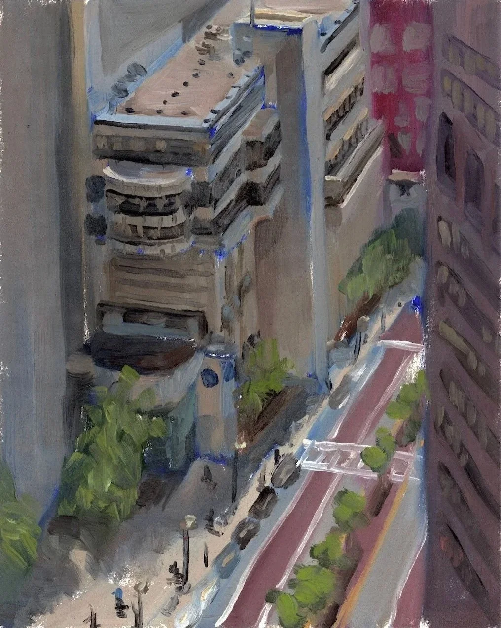 Street from Above (plein air) - 10"x8", Oil on aluminum