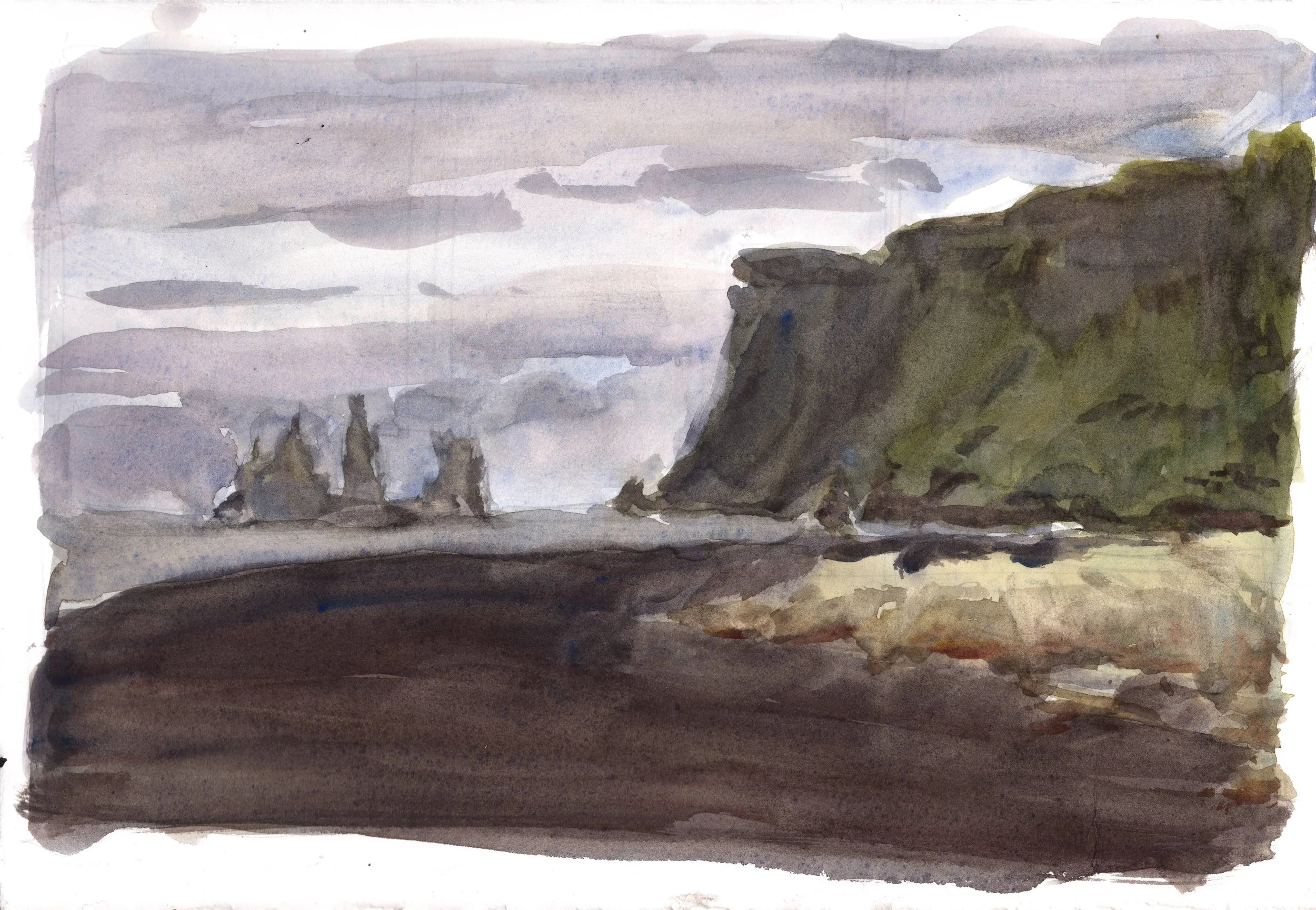 Vikurfjara Beach (plein air) - 7.5"x11", Handmade watercolor on paper
