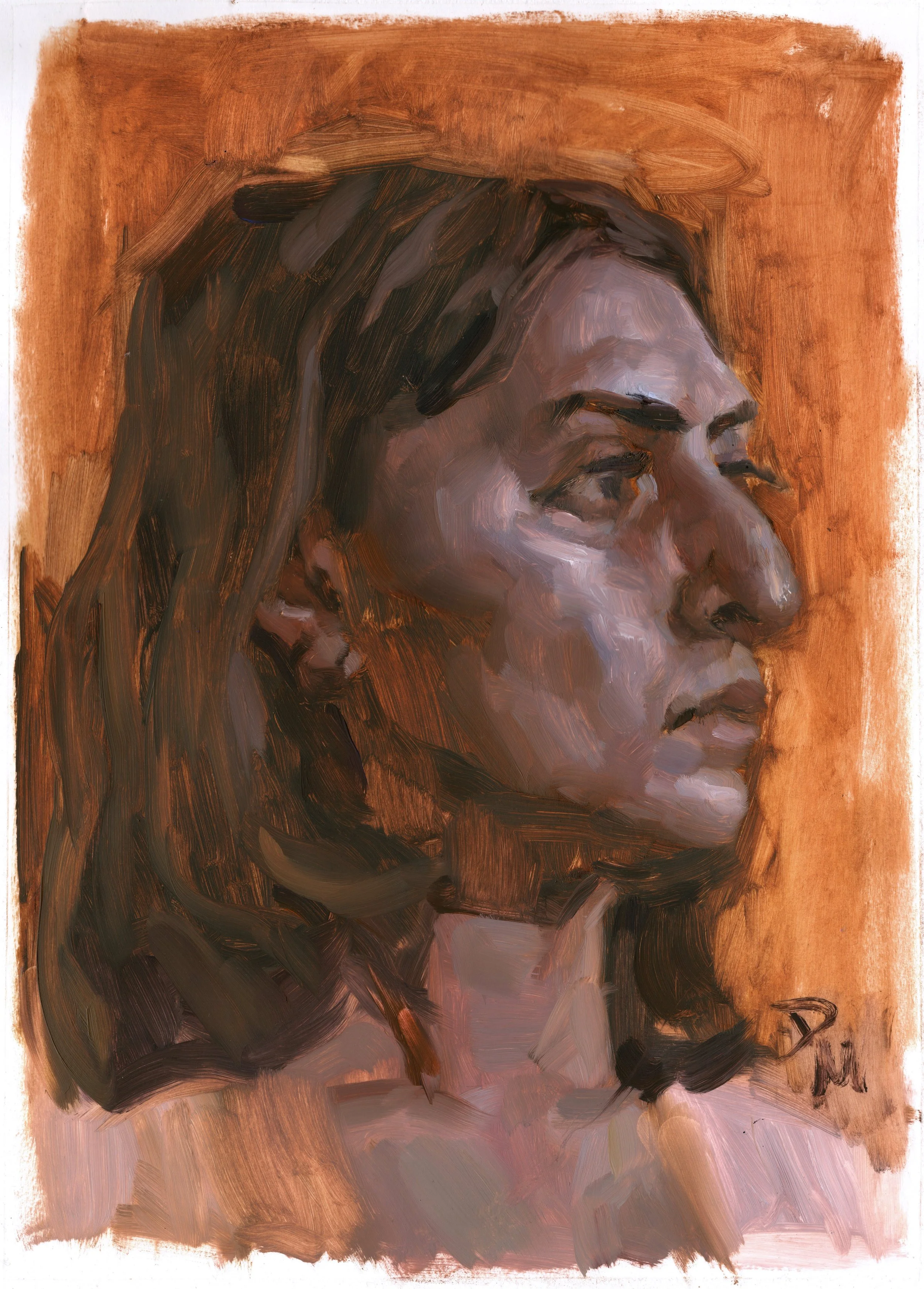 Female Portrait 1 - 15"x11", Oil on primed paper