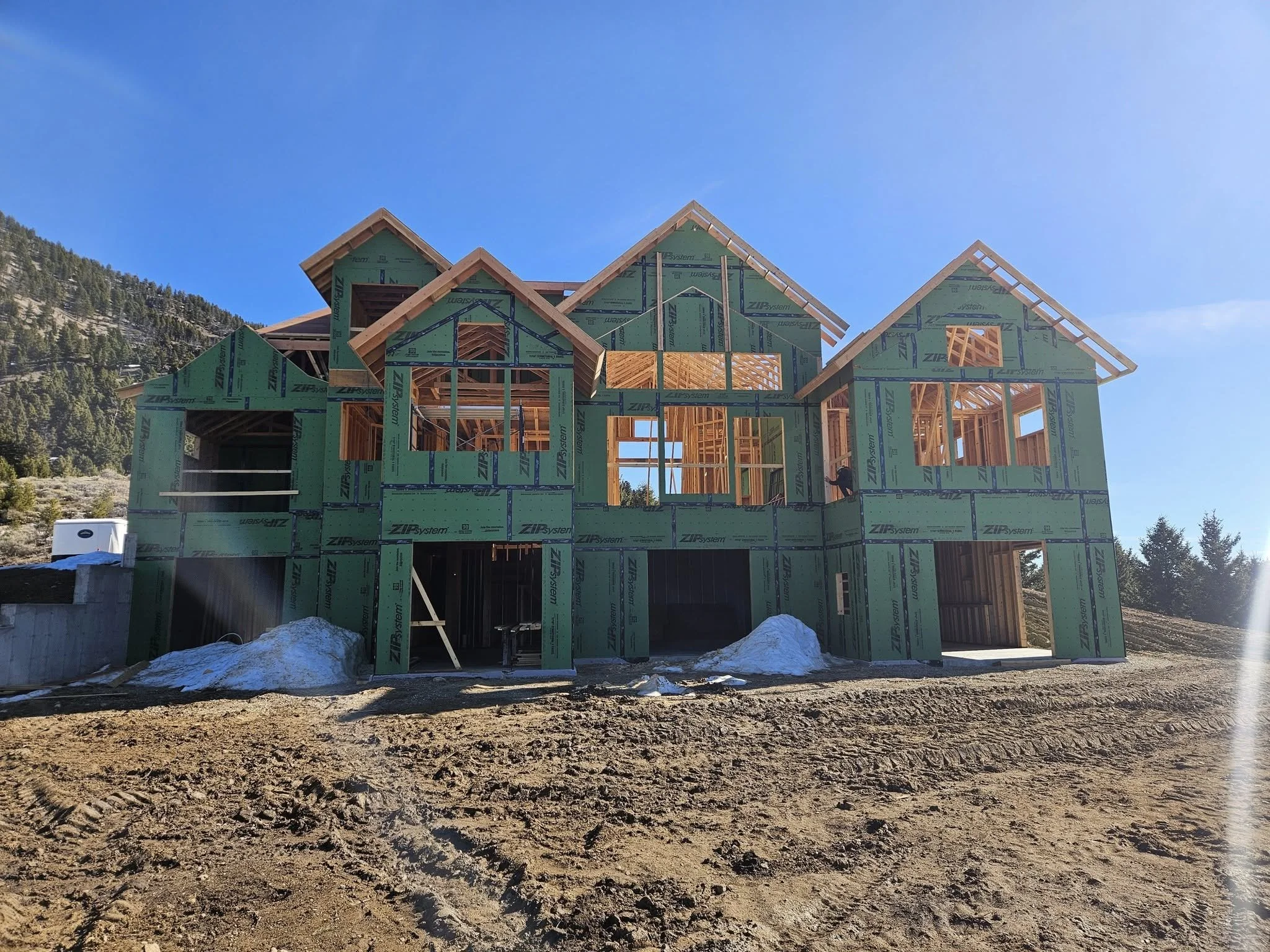 Professional framing on a new custom home build in Big Sky, Montana.