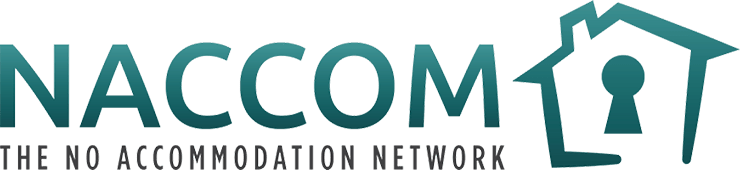 NACCOM logo with the tagline 'The No Accommodation Network' and a house outline with a keyhole.