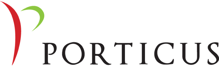 The Porticus logo with a stylized red and green graphic resembling a flame or leaf.