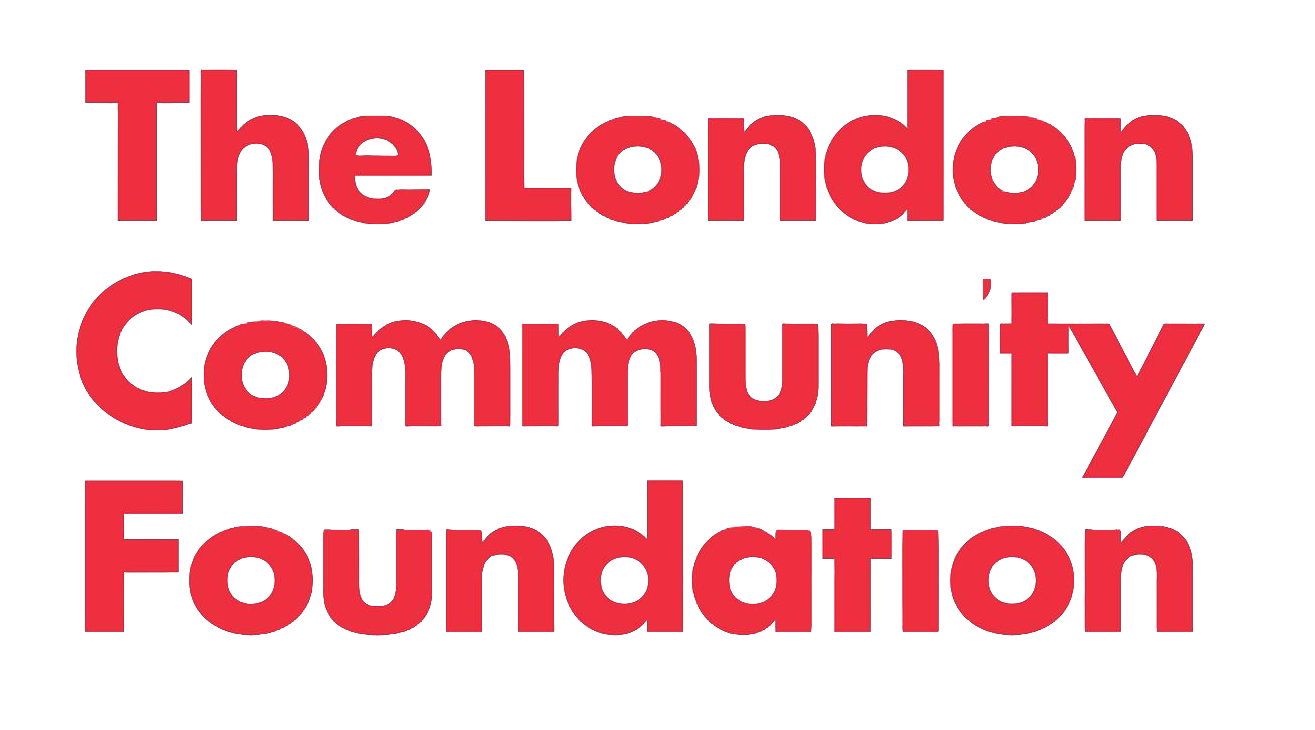 Text reading 'The London Community Foundation' with a red background.