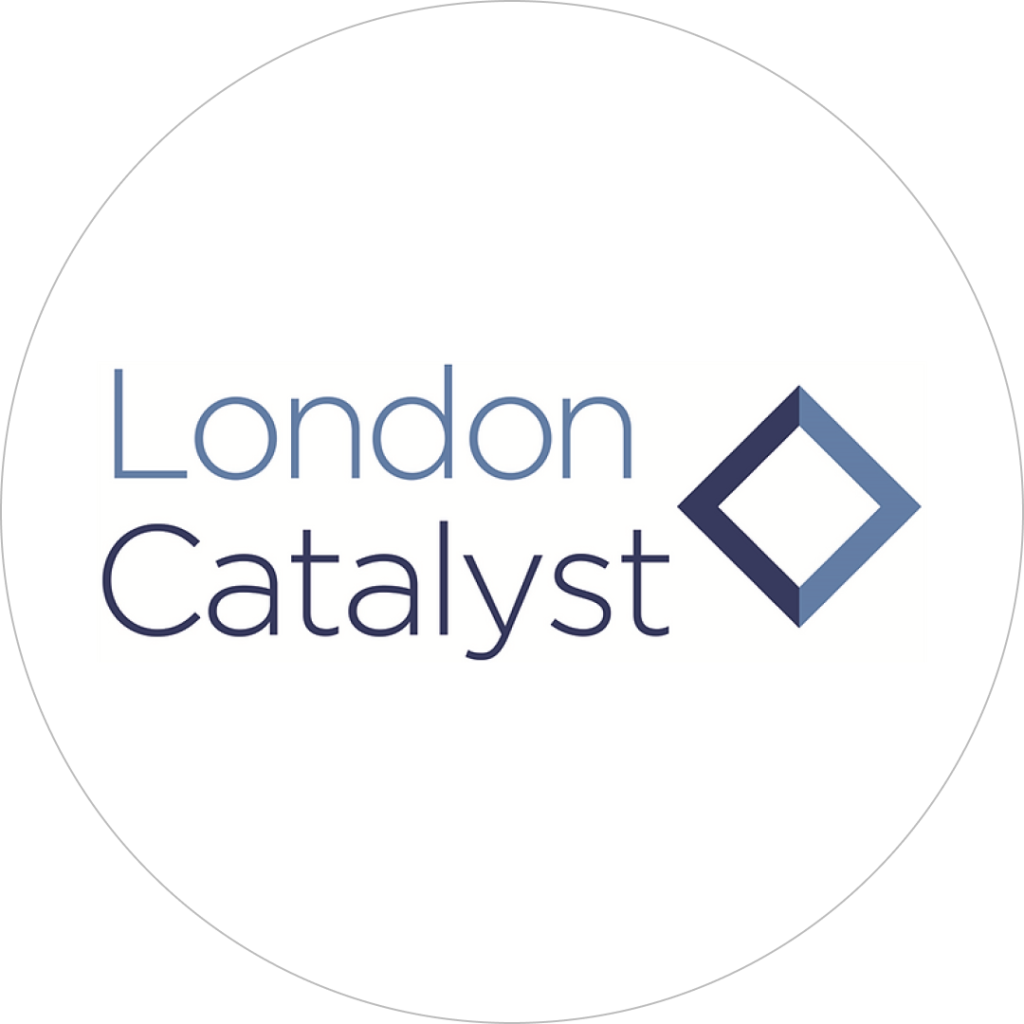 London Catalyst logo with stylized diamond shape in shades of blue on a white background.